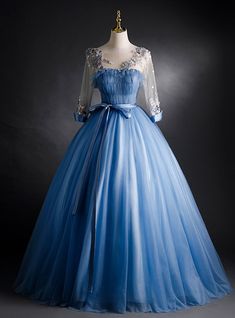 Long Sleeve Quinceanera Dresses, Blue Sweet 16, Quinceanera Dresses Blue, Junior Prom, Full Tulle Skirt, Blue Ball Gowns, Long Sleeve Dress Formal, Ball Gown Skirt, Blue Tulle