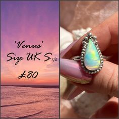 The Venus Collection 🐚 Size UK S½ This beautifully handmade sterling silver ring is adorned with a stunning artificial Aurora opal which contains a plethora of colours.  The collection is inspired by the renaissance art movement, gorgeous pearlescent shells and the sunny mediterranean landscape. Spiritual Opal Ring Gift, Handmade Iridescent Opal Ring As Gift, Handmade Iridescent Opal Ring Gift, Handmade Iridescent Opal Ring For Gift, Silver Opal Ring Gift, Handmade Silver Opal Teardrop Ring, Handmade Silver Teardrop Opal Ring, Ethiopian Opal Ring As Gift, Teardrop Opal Ring As A Gift