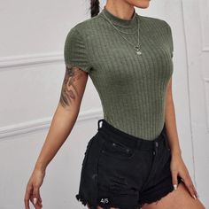 Shein Mock Neck Rib-Knit Bodysuit. Never Worn But No Tag. Size M And Could Fit A L Tops Shein, Ribbed Knit Bodysuit, Knit Bodysuit, Ribbed Bodysuit, Shein Tops, Mock Neck, Rib Knit, Length Sleeve, Womens Tops