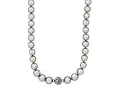 7-10mm Gray Freshwater Pearl with Crystal Accents Sterling Silver Strand Necklace with Barrel Clasp, 18 inches Silver Strand, Strand Necklace, Fresh Water, Freshwater Pearls, Barrel, Sterling Silver, Crystals, Silver