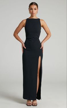 Sleek Sleeveless Maxi Dress, Sleek Bodycon Dress For Gala, Sleeveless Elastane Prom Dress, Sleeveless Black Bodycon Dress For Gala, Elegant Black Sleeveless Elastane Dress, Sleek Formal Maxi Length Bodycon Dress, Elegant Sleeveless Formal Dress, Sleek Maxi Length Formal Bodycon Dress, Sleek Sheath Sleeveless Dress For Party