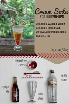 an info sheet describing how to make ice cream sodas for grown - ups and other beverages