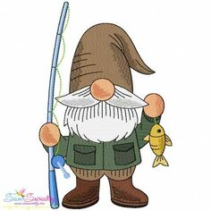 Rock Painting Gnomes, Painted Bricks Crafts, Fishing Gnome, Brick Crafts, Embroidery Design Pattern, Art Pdf, Drawing Ideas List, Christmas Arts And Crafts, Boy Fishing