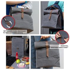 ✽ Heavy Duty&Durable : The outside of the lunch bag is made of 20 OZ WAXED CANVAS water resistant fabric for very high durability. The edges are closed with DOUBLE STITCHED for long life. Vegetable tanned 5-6 OZ GENUINE LEATHER are secured to the bag with high quality metal accessories to carry your meals safely. ✽ Large Capacity : 10''L x 6.3''W x 10.2''H Large capacity lunch bag is enough to fit all your snacks, drinks, sandwiches, fruits or vegetables. You can take it to the office, schoo Large Capacity Rectangular Lunch Bag, Portable Rectangular Lunch Bag As Gift, Rectangular Portable Lunch Bag For Gift, Portable Rectangular Lunch Bag For Gift, Practical Portable Rectangular Lunch Bag, Rectangular Portable Lunch Bag, Rectangular Lunch Bag Gift, Portable Rectangular Lunch Bag For Everyday Use, Portable Rectangular Lunch Bag For Outdoor Activities