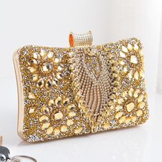 Designer Clutch Bags, Rhinestone Clutch, Wedding Purse, Lock Style, Party Clutch, Beaded Handbag, Rhinestone Dress, Rhinestone Wedding, Gold Pattern