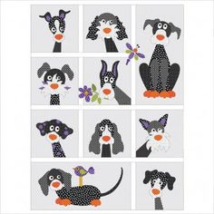 an image of dogs with different patterns and colors on the same page, including black and white