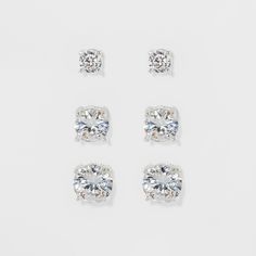 Women's Fashion Trio Crystal Round Stud Earring Set 3pc - A New Day™ Silver Piercing Rings, Girly Bracelets, Piercing Stud, Button Piercing, Candle Pedestal, Classy Earrings, Earrings Ideas, Stud Earrings Silver, 9th Grade