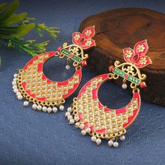 This lightweight meenakari polki diamond earrings. It looks beautiful, is durable & also affordable. This meenakari polki diamond earring is designed for all age groups from office going girl to a housewife. Featuring an exquisite design, these meenakari kundan earrings will go well with any Indian outfit.  You can match it up with Saree, Lehenga Choli, Salwar Suits for friend's wedding, special events or parties. ❖ ❖ ❖ Features:- ❖ An Indian styled dainty Polki Diamond Earrings. ❖ Made from fine Quality Brass with Gold Platting. ❖ Ready to be given as a gift. ❖ Easy and Convenient way to wear. ❖ It looks prettier than the images. Direct Images on hand is also attached. Size of Earrings & Other Details:- ❖ Item Code:- L9049 ❖ Length: 90mm approx ❖ Width: 50mm approx ❖ Material: Fine Qualit Cheap Meenakari Danglers For Diwali, Diamond Earrings Indian, Meenakari Earrings, Bridesmaid Pearl Earrings, Paired Jewelry, Saree Lehenga, Kundan Earrings, Diamond Earring, Wedding Bridal Jewellery