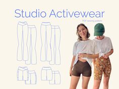 two women standing next to each other with their arms around one another and the words studio activewear written below them