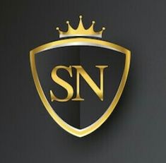 the s n shield logo is gold and black with a crown on it's head