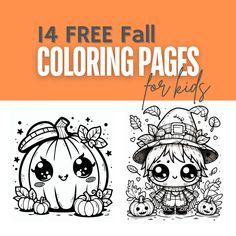 four coloring pages for kids with pumpkins and witches