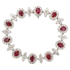 A timeless design. 9.20 carats of Fine Oval Ruby. 14.56 carats of white round brilliant cut diamonds. Set in platinum 7.25 inch length. A beautiful bracelet set with vibrant and bright Ruby. Ruby Bracelet, Ruby Diamond, Round Brilliant Cut Diamond, Round Brilliant Cut, Brilliant Cut Diamond, Beautiful Bracelet, Link Bracelets, Round Brilliant, Bracelet Set