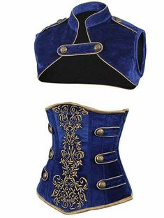 Cool Corset Tops, Blue Velvet Corset, Moda Steampunk, Authentic Corsets, Corset Steampunk, Mode Steampunk, Corset Design, Velvet Corset, Top Corset