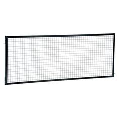 a black metal fence with grids on the top and bottom, against a white background