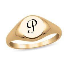 Representing chic fashion with distinguished tradition, this engravable signet ring puts a modern spin on a rarified style. With a perfectly petite silhouette, it individualizes any look. Fit your style and budget with options in sterling silver, yellow, white and rose gold. Explore our entire Personalized Jewelry Collection and make every piece uniquely yours (or theirs).Please note, all custom jewelry sales are final. | engravable signet ring | Yellow | Helzberg Diamonds Elegant 14k Gold Engraved Initials Ring, Elegant 14k Gold Initial Ring With Engraving Option, Elegant Initial Ring With Polished Round Band, Elegant Initial Ring With Polished Finish And Round Band, Timeless Formal Initial Ring With Polished Finish, Elegant Sterling Silver Signet Ring With Polished Finish, Timeless Initial Ring With Polished Finish For Formal Occasions, Elegant Ring With Initials On Round Band, Modern Personalized 14k Gold Engraved Ring