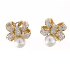 "Item Details Metal: 18K Two-Tone Gold (Yellow & White Gold) Hallmark: \"750\" Earring Measurements: 1.05\" in Length x 25 mm in Width & 10 mm Thick Weight: 22.7 gr total gram weight Pearls: Two White South Sea Pearls, measuring 12 mm in Diameter Diamonds: Clusters of Natural, Round Brilliant Cut Diamonds, weighing 2.30 CTW Diamond Quality: G-H color; VS-SI clarity Closure: Omega Backs, With Drop Posts, For Pierced and Non-Pierced Ears. Inventory number: EA-1416089 Condition: Very Good Pre-owned Luxury Pearl Earrings With Pave Setting For Formal Occasions, Luxury White Clip-on Diamond Earrings, Luxury Yellow Gold Pearl Earrings With Diamond Accents, Anniversary White Diamond Clip-on Earrings, Luxury Yellow Gold Diamond Pearl Earrings, Formal Designer Diamond Earrings In Yellow Gold, Designer Yellow Gold Diamond Earrings For Formal Occasions, Formal Designer Yellow Gold Diamond Earrings, Luxury Pearl Earrings With Diamond Accents For Anniversary