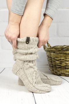 Womens Wool Socks, Cable Knit Socks, House Socks, Woolen Socks, Slouch Socks, Handmade Socks, Bed Socks, Sock Outfits, Socks Cute