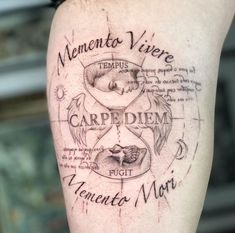 a tattoo with words and pictures on it