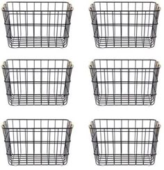 six black wire baskets with handles on each side and four smaller ones in the middle