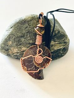 Ammonite Fossil Necklace Wire Wrap Necklace Handmade Jewelry Fossil Necklace, Wire Wrap Necklace, Copper Wire Jewelry, Ammonite Fossil, Wrap Necklace, Wire Wrapped Necklace, Mead, Crystal Necklaces, Necklace Handmade