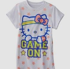 Trendy Cotton T-shirt With Hello Kitty Print, Playful Hello Kitty T-shirt For Summer, Playful Hello Kitty Tops For Spring, Spring Hello Kitty Playful Tops, Hello Kitty Fun Summer Tops, Fun Hello Kitty Print Tops, Hello Kitty Summer Fun Tops, Summer Hello Kitty Fun Tops, Cotton Hello Kitty Fun Tops