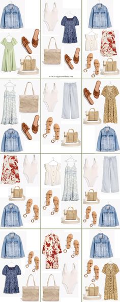 Summer Holiday Outfits For Mums, Summer Beach Wardrobe, Vacay Capsule Wardrobe, Hawaii Mom Outfits, Cancun Capsule Wardrobe, Summer Look Book Outfits, Mexico Vacation Capsule Wardrobe, Vacation Capsule Wardrobe Beach, Greece Capsule Wardrobe Summer