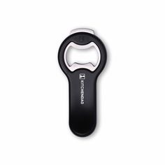 a black and white bottle opener on a white background