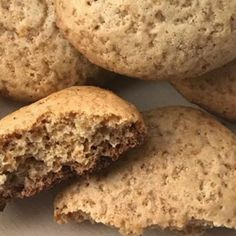 some cookies are cut in half and stacked on top of each other