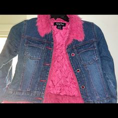 Squeeze Girls Fashion Faux Fur Jean Jacket-Size 12-14 Y2k Pink Outerwear For Fall, Y2k Blue Outerwear For Fall, Girls Black Jacket, Puffer Vest With Hood, Fur Jean Jacket, Blazer For Boys, Active Jacket, Vest White, Pink Jacket