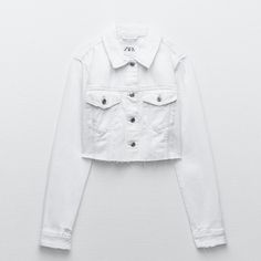 Zara White Cropped Jean Jacket Size Large Never Worn, No Tagged Perfect Conditions Silver Buttons White Cropped Outerwear For Winter, Cropped White Winter Outerwear, Chic White Long Sleeve Denim Jacket, White Cropped Jacket For Winter, White Cropped Outerwear For Spring, Chic Cropped White Outerwear, White Cropped Jacket With Pockets For Fall, Chic White Cropped Outerwear, White Button-up Cropped Jacket For Fall