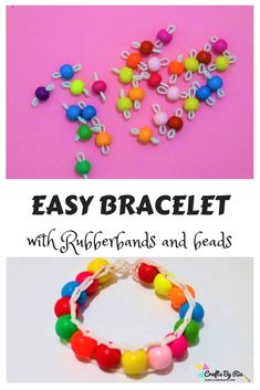 an easy bracelet with rubber beads and beads on it, is the perfect activity for kids to make