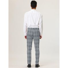 The classic dress pants feature the timeless plaid design, classic and always in trend. The slim-fitting tailoring shows the perfect leg shape, which will look better after wearing the pants. This pair of pants matches with leather shoes and a solid shirt at the top can make you a highlight in the crowd. Suitable for office, meeting, or dating in refined-fit plaid dress pants. Elegant Plaid Business Casual Pants, Elegant Plaid Pants For Business Casual, Elegant Plaid Pants For Business, Classic Plaid Business Casual Pants, Tailored Plaid Pants For Formal Occasions, Classic Plaid Pants For Business Casual, Elegant Plaid Bottoms For Business, Classic Plaid Pants For Office, Elegant Plaid Pants For Formal Occasions