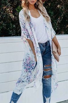 White Floral Kimono Sleeves Chiffon Loose Beach Cover Up Cover Up Swimwear, Halter Bathing Suit, Kimono Floral, Kimono Sleeves, 2 Piece Swimsuits, Floral Kimono, Tankini Swimsuits, Kimono Sleeve, Beach Covers