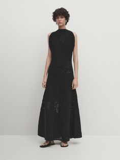 Crochet midi dress with embroidery - Black | ZARA United States Chic Floral Embroidered Maxi Party Dress, Chic Floral Embroidery Maxi Dress For Evening, Chic Maxi Dress With Floral Embroidery For Party, Chic Evening Maxi Dress With Floral Embroidery, Chic Evening Dresses With Floral Embroidery, Summer Evening Embroidered Midi Dress, Summer Evening Midi-length Embroidered Dress, Chic Maxi Dress With Floral Embroidery, Chic Floral Embroidered Evening Dress