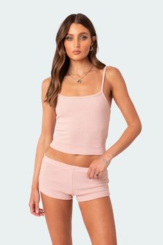 PRODUCT INFO Tank top Waffle fabric Cotton, Polyester, Spandex Model wears size S Model height is 5'9 Item care: Wash with similar color Solid Color Cami Tank Top For Loungewear, Pink Seamless Tank Top For Loungewear, Ribbed Tank Top For Loungewear, Ribbed Cami Crop Top For Loungewear, Spring Ribbed Camisole For Loungewear, Ribbed Camisole For Spring Loungewear, Ribbed Camisole With Spaghetti Straps For Loungewear, Ribbed Spaghetti Strap Camisole For Loungewear, Pink Athleisure Tank Top For Loungewear