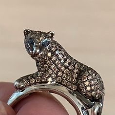 Absolutely Stunning 14k White Gold, Chocolate Diamond, And Blue Diamond Jaguar Ring Size 7 Gold Chocolate, Chocolate Diamond, Chocolate Diamonds, Ring Color, Brown Silver, Blue Diamond, Ring Size 7, Womens Jewelry Rings, Jaguar