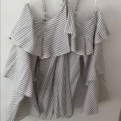 New With Tags, See Pics For Details Striped Long Sleeve Top With Ruffles, Striped Ruffle Blouse For Summer, Striped Ruffled Blouse For Summer, Spring Striped Ruffle Tops, Spring Striped Ruffled Tops, Trendy Striped Tops With Ruffles, Trendy White Ruffle Sleeve Blouse, Tiered Blouse, Blouses