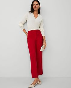 Our straight ankle pant, in refined crepe, is flattering, versatile and has such perfect proportions. Front zip with double hook-and-bar closure. Belt loops. Back besom pockets.,Leg Shape:Straight – a leg-skimming shape with tailored, timeless versatility,Rise:High rise: sits 1/2" to 1" below natural waist,Imported:Imported,Fit:Tailored & fitted,Length:Hits at ankle: 25 1/2" inseam with 18 3/4" leg opening,Fabrication:92% Polyester, 8% Spandex,Garment Care:Machine Washable The Petite Straight Ankle Pant in Crepe by Ann Taylor Size petite - 00 Gingham Red Women's Regular, Straight, Pants, 92%, Polyester, 8%, Spandex, Machine, Washable Red Pants Outfit, Pants Outfits, Red Pants, Ankle Pants, Office Outfits, Straight Pants, Size 00, Pants Outfit, Effortless Style