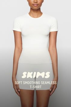 The Smoothing T-Shirt will be a staple in your wardrobe. This crew neck short sleeve style features a body-hugging fit that makes it the perfect lounge top or base layer under clothing. | SKIMS T-Shirt | White | Large | Soft Smoothing Seamless Lounge Top, Base Layer, Sleeve Styles, Crew Neck, Wardrobe, T Shirt, Clothes