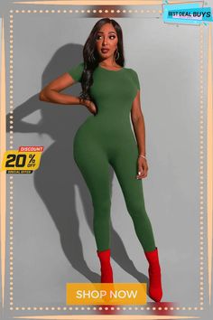 Short Sleeve Solid Bodycon Jumpsuit Bodycon Jumpsuit, Jumpsuits And Romper, Color Pick, Jumpsuit Fashion, Long Pants, Jogging, Jumpsuit Romper, Jumpsuit, Rompers