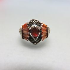 Vintage Art Deco Multi Garnet Dinner Ring Fabulous Sterling - Etsy Vintage Multi-stone Garnet Jewelry, Vintage Garnet Birthstone Promise Ring, Vintage Garnet Cluster Ring With Gemstone, Vintage Garnet Ring With Center Stone, Vintage Red Garnet Cluster Ring, Vintage Red Rings With Accent Stones, Vintage Ruby Birthstone Ring With Accent Stones, Vintage Garnet Birthstone Ring For Anniversary, Vintage Sterling Silver Ruby Ring With Accent Stones