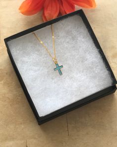 *Simple Beautiful Cross Gold Necklace* ** 16-18 inches chain** ** H13mm x W 10 mm Pendant ** ** Gold-plated chain/Silver steel - the chain will fade if exposed in water, chemicals, perfume or even sometimes perspiration ** A FRIENDLY REMINDER FOR OUR RETURN, REFUND & EXCHANGE POLICY   Please read our return, refund, exchange policy before buying. * We don't accept return & refund if the items is on Sale. * We don't accept return & refund if the item is already use or wear. Please note that most Turquoise Cross Pendant Necklace For Gift, Western Cross Necklace, Gold And Turquoise Jewelry, Cross Gold Necklace, Turquoise Jewelry Western, Turquoise Cross Necklace, Christian Cross Necklace, Cross Necklace Gold, Turquoise Necklaces