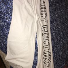 Juicy Couture Sweatpants. Brand New Without Tag. Size Medium, White With Bulk Writing Down Side Of Leg As Shown In Pics. Material Is Velour, Feel Very Comfortable. Trendy White Stretch Pants, Fitted White Bottoms With Letter Print, Trendy White Sweatpants With Letter Print, Trendy White Sweatpants For Streetwear, White Stretch Bottoms With Letter Print, Chic White Bottoms For Streetwear, Fitted White Pants With Letter Print, White Letter Print Bottoms For Loungewear, White Letter Print Sweatpants For Loungewear