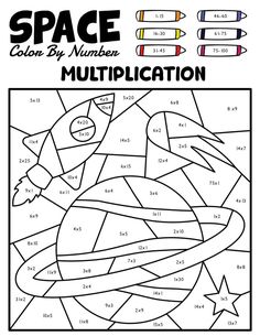 the space color by number worksheet for kids