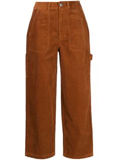 caramel brown cotton corduroy mini logo tag belt loops front button and zip fastening two front patch pockets two rear patch pockets straight leg straight hem Brown Corduroy Bottoms With Side Pockets, Corduroy Workwear Bottoms With Five Pockets, Corduroy Work Pants With Patch Pockets, Corduroy Workwear Pants With Five Pockets, Brown Corduroy Bottoms With Five Pockets, Brown Corduroy Bottoms With Belt Loops, Brown Utility Pants With Welt Pockets, Corduroy Wide Leg Pants With Belt Loops, Wide Leg Corduroy Pants With Belt Loops