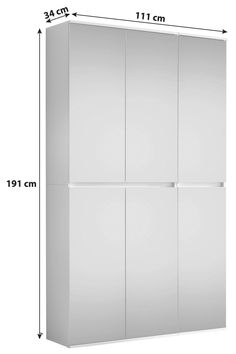 the measurements for a closet with three doors and one door on each side, in white