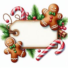 a christmas frame with gingerbreads and candy canes