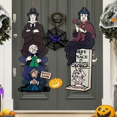 halloween decorations on the front door of a house