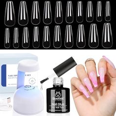 Nail Tips Coffin, Nail Extensions Acrylic, Nail Art Diy Easy, Milky Nails, Soft Gel Nails, Gel Nail Extensions, Gel Nail Tips, Acrylic Nail Kit, Pink Gel