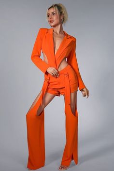 Mar 20, 2024 - Elevate your elegance with our Vibrant Orange Belted Blazer Set, a sophisticated ensemble that effortlessly combines style and professionalism. The striking orange color and precisely tailored design add a touch of elegance, making it an ideal choice for various occasions, from business meetings to formal events and st… Divine Feminine Aesthetic, High Fashion Couture, Fashion Week Trends, Orange Blazer, Couture Looks, Belted Blazer, Dark Feminine Aesthetic, Blazer Set, Tailored Design